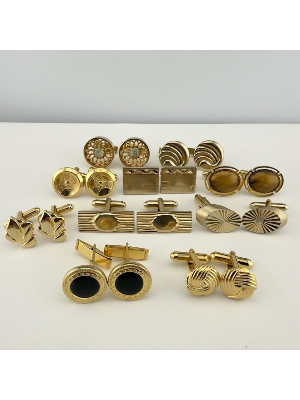 Vintage Cufflinks Lot Swank Cathe Unsigned Gold Tone Classic Wedding Formal Set
